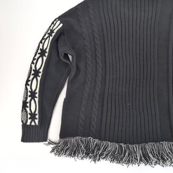 Desigual Jers Brixton Black & White Wool Blend Fringe Hem Sweater - Size M - GUC - Picture 12 of 16